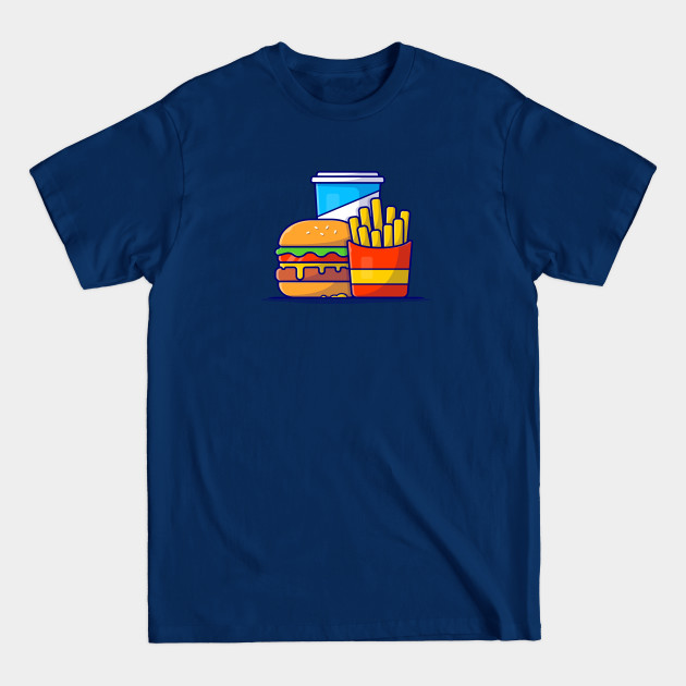 Disover Burger, French fries And Soft Drink Cartoon Vector Icon Illustration - Burger - T-Shirt