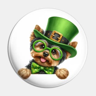 St Patricks Day Peeking Yorkshire Terrier Dog Pin