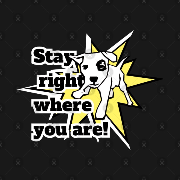 Stay right where you are! A white dog in a fighting pose against the background of a yellow star by PopArtyParty