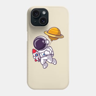 Cute Astronaut Holding Rocket With Planet Balloon Cartoon Phone Case