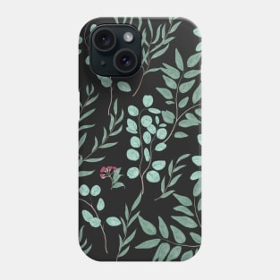 Green eucalyptus leaves pattern black face mask Phone Case