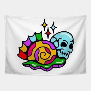 Snail skull rainbow Tapestry