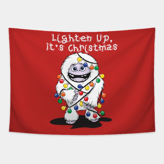 CHRISTMAS ABOMINABLE SNOWMAN YETI: Lighten Up It's Christmas Tapestry by Jake, Chloe & Nate Co.