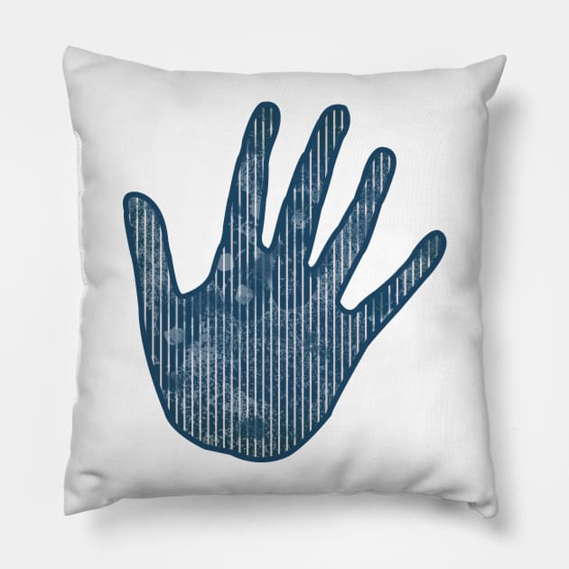 White stripes on blue grunge hand Pillow by hereswendy