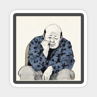 Asian painting. Sad old man thinking Magnet