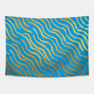 Light Blue Gold colored abstract lines pattern Tapestry