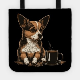 A Cute Dog WIth A Cup Of Coffee Tote