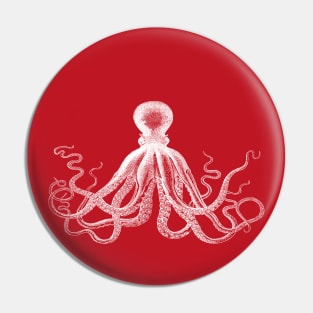 Octopus | Vintage Octopus | Tentacles | Sea Creatures | Nautical | Ocean | Sea | Beach | Red and White | Pin