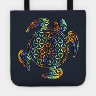 FLOWER OF LIFE SEA TURTLE - green blue orange Tote