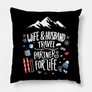 Wife & Husband Travel Partners For Life Honeymoon Ski Lovers Pillow