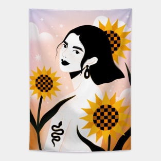 Summer vibes with sunflowers and snake tattoo Tapestry
