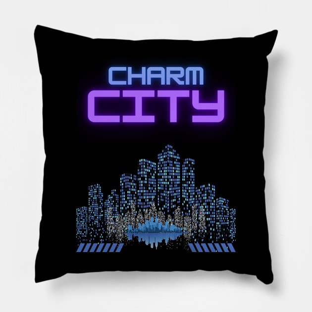 CHARM CITY NEON SET DESIGN Pillow by The C.O.B. Store