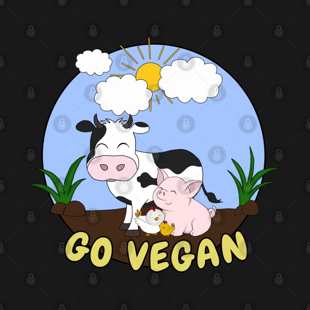 Go Vegan Cute Pig, Cow And Chicken by valentinahramov