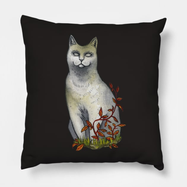 Cemetery cat statue Pillow by Ellen Wilberg