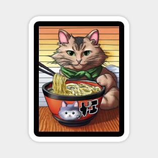 Cat Eating Ramen Magnet