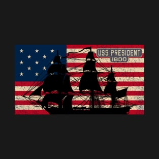 President 1800 Sailing Ship USA Vintage American Flag Gift T-Shirt