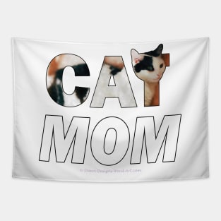 Cat mom - black and white cat oil painting word art Tapestry