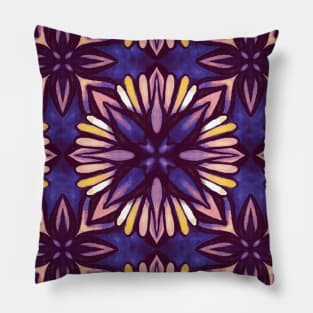 Abstract Floral Pattern Artsy Yellow Indigo Purple Pillow