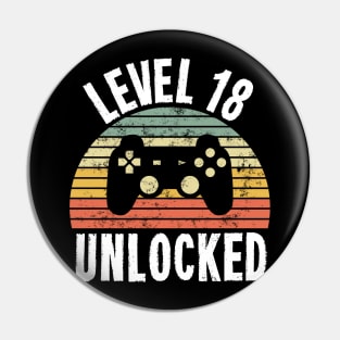 Level 18 Unlocked T-Shirt - 18th Birthday Gamer Gift - Eighteenth Anniversary Gift Pin