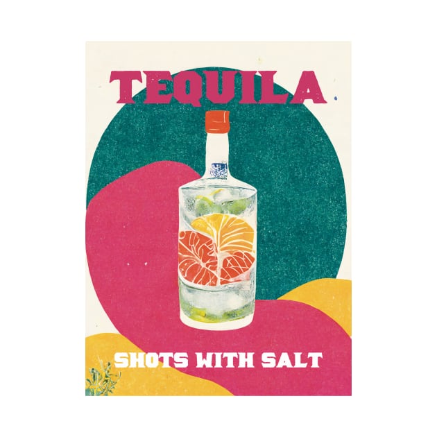 Tequila Retro Poster Shots with Salt Bar Prints, Vintage Drinks, Recipe, Wall Art by BetterManufaktur