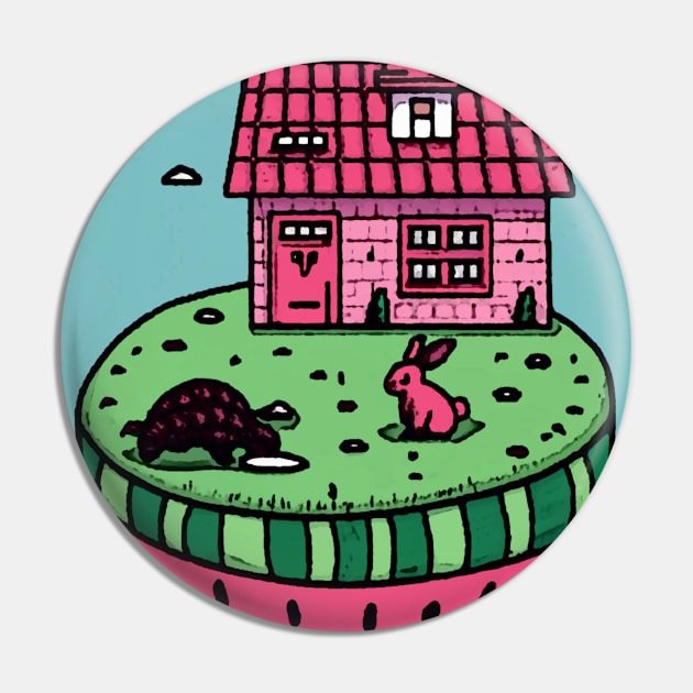 AI Generated Pangolin and Rabbit house on Watermelon Pin by Catbrat