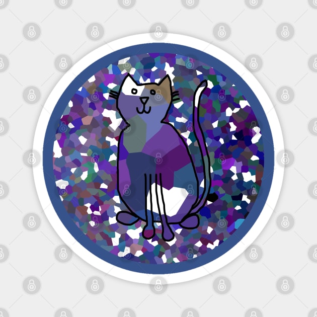 Cat on Blue Line Drawing on Round Background Magnet by ellenhenryart