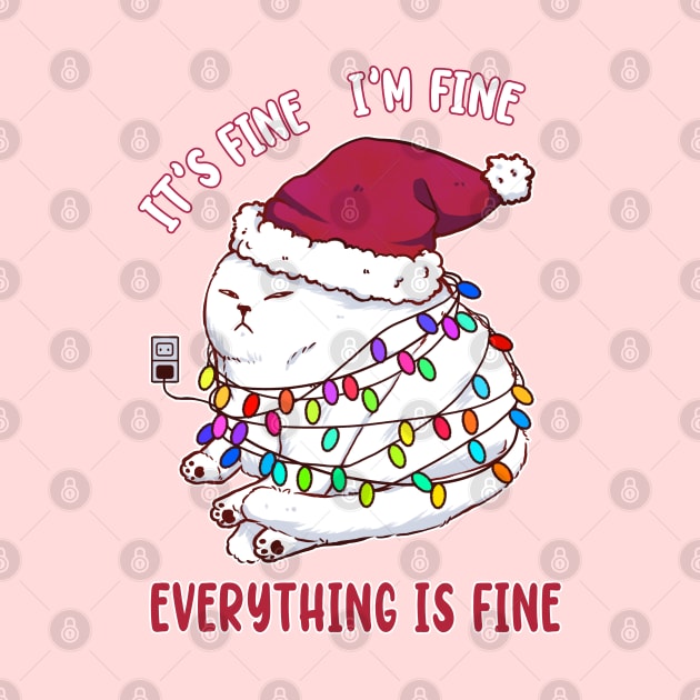 Cat Meme Christmas Lights It's Fine I'm Fine Everything Is Fine Ugly Christmas Funny T-Shirt by xiaoweii