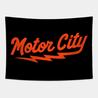 Detroit Orange 'Motor City' Baseball Script Fan T-Shirt: Rev Up Your Style with Detroit Baseball Pride! Tapestry