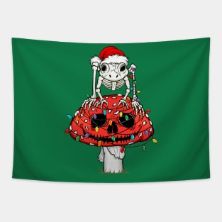 Holiday Cottagecore Skeleton Frog Skull Mushroom Goblincore Christmas Tapestry