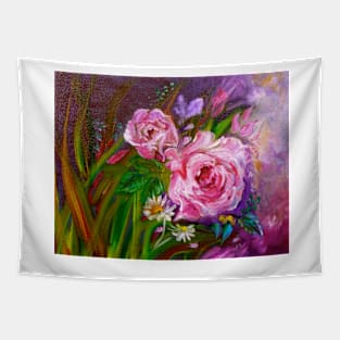 Two Pink Roses Tapestry