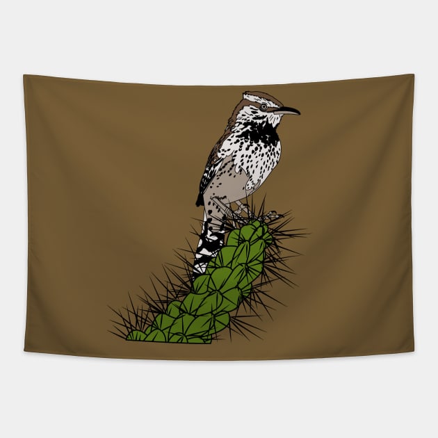 Cactus wren 2 Tapestry by ProcyonidaeCreative