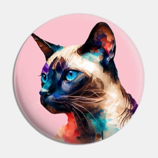 Siamese Cat Watercolor Funky Colors Pin