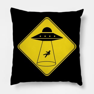 Caution Road Sign UFO Alien Abduction Pillow