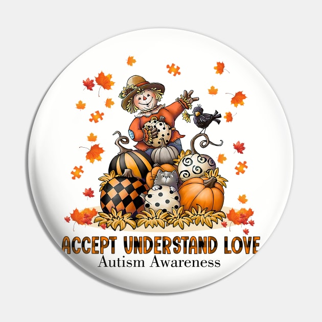 Accept Understand Love Autism Awareness Autumn Sped Teacher Pin by cogemma.art