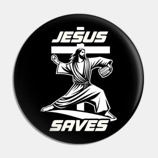 Funny Jesus Saves Christian Baseball Pitcher Coach Fan Pin