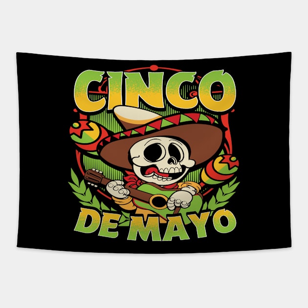 Funny Sombrero & Mexican Guitar Gift, Vintage Cinco de Mayo Tapestry by hugandmug