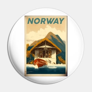 Norway Coastline Vintage Travel Art Poster Pin