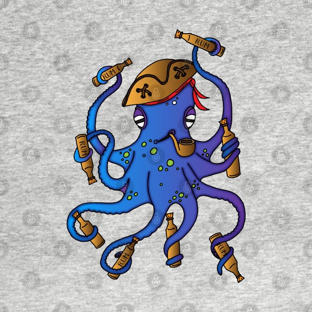 Nautical Drunken Pirate Octopus - Octopus Graphic - T-Shirt | TeePublic