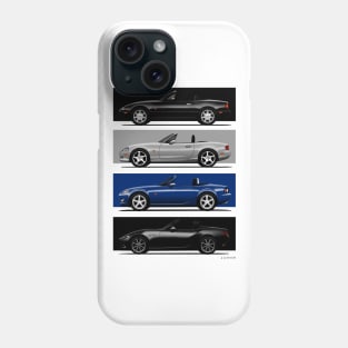 Custom drawing of the four generations of the classic roadster convertible sports car Phone Case