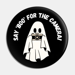 Say 'boo' for the camera! Cute halloween photographer ghost Pin