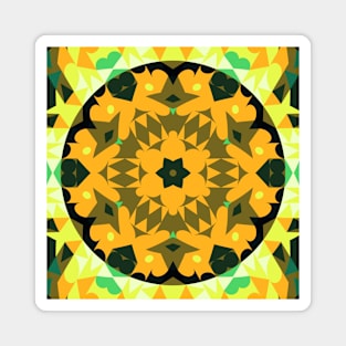 Retro Mandala Flower Orange Yellow and Green Magnet