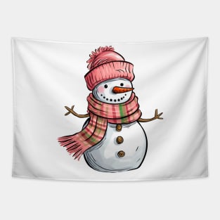 Cute Snowman Pink Christmas 2023 Tapestry