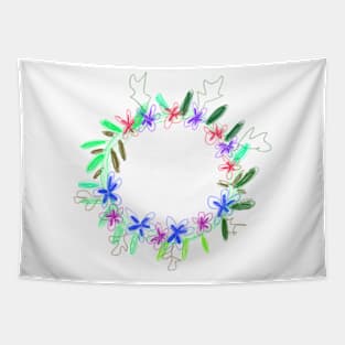 Pink red green floral leaf wreath watercolor Tapestry