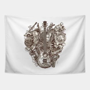 Vintage Acoustic Guitar Heart Tapestry