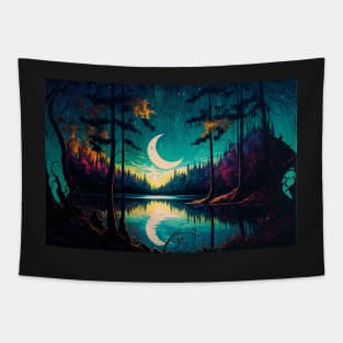 Vibrant Moon Lake Display Tapestry