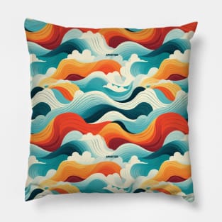 Ephemeral Crests: Hokusai Waves Reimagined Pillow