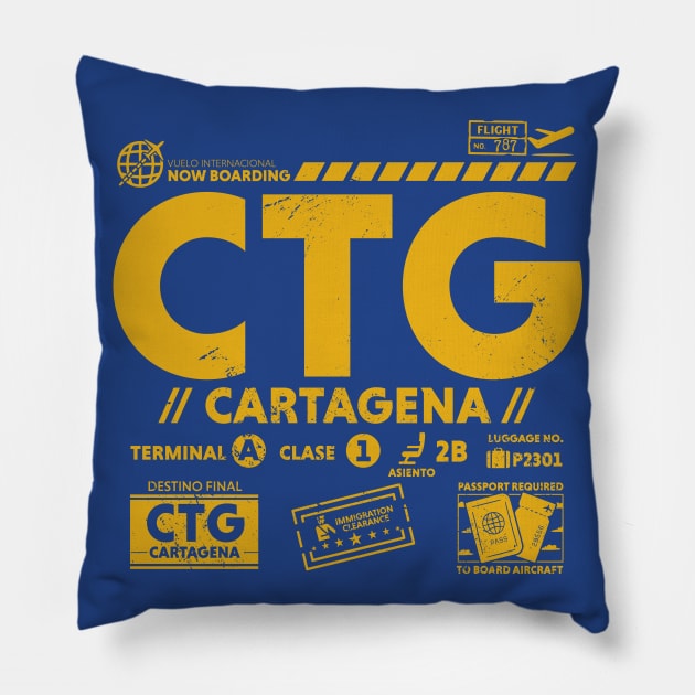 Vintage Cartagena CTG Airport Code Travel Day Retro Travel Tag Pillow by Now Boarding