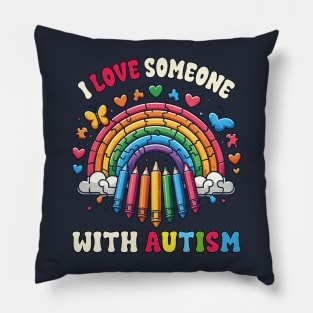 I Love Someone With Autism Awareness Puzzle Rainbow Teacher Pillow