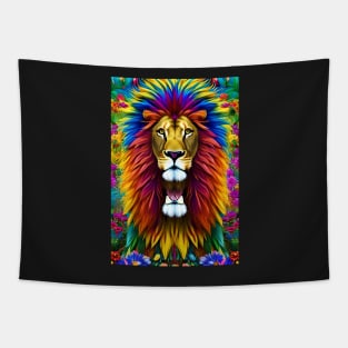 Colorful Lion with flowers surrealist impressionist style Chambala paradise Tapestry