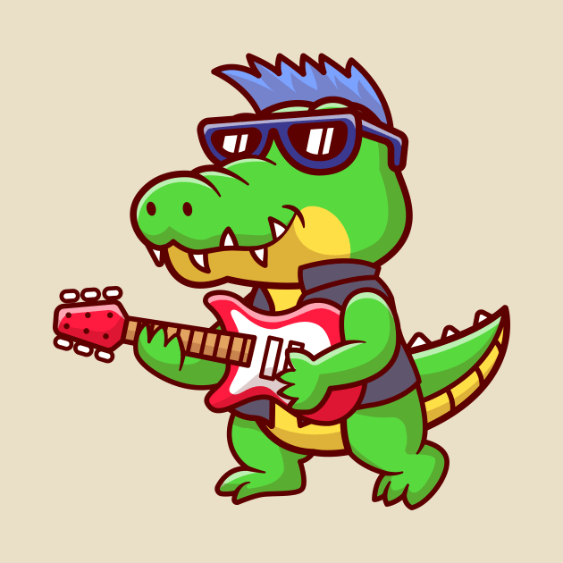 Cute Crocodile Playing Electric Guitar Cartoon by Catalyst Labs